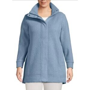 NWT Lands’ End Boucle Fleece Coat Pale Slate Blue Fuzzy Warm Fall Jacket Size 1X
